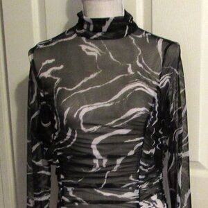 Women's BLUE BLUSH Sheer Long Sleeve Body Suit  Black & White  Size L